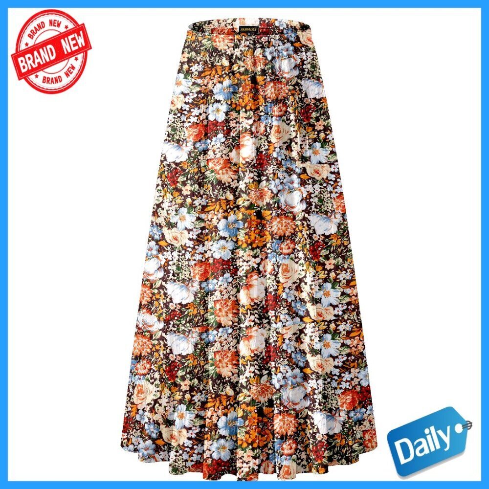 Chiffon Elastic High Waist Pleated A-Line Maxi Skirt